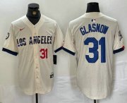 Wholesale Cheap Men's Los Angeles Dodgers #31 Tyler Glasnow Number Cream Blue 2024 City Connect Limited Stitched Jersey