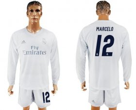 Wholesale Cheap Real Madrid #12 Marcelo Marine Environmental Protection Home Long Sleeves Soccer Club Jersey