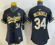 Cheap Women's Los Angeles Dodgers #34 Fernando Valenzuela Black Gold 2024 World Series 34 Patch Stitched Cool Base Jersey