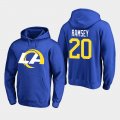 Wholesale Cheap Los Angeles Rams #20 Jalen Ramsey Men's 2020 New Logo Royal Pullover Hoodie