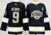 Cheap Men's Los Angeles Kings #9 Adrian Kempe Black 2024-25 Home With A Patch Stitched Hockey Jersey