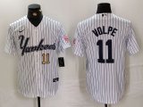 Cheap Men's New York Yankees #11 Anthony Volpe White Pinstripe Fashion Cool Base Jerseys