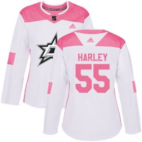 Cheap Adidas Stars #55 Thomas Harley White/Pink Authentic Fashion Women\'s Stitched NHL Jersey