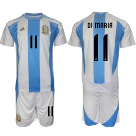 Cheap Men\'s Argentina #11 Di maria White Blue 2024-25 Home Soccer Jersey Suit