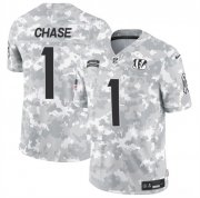 Cheap Men's Cincinnati Bengals #1 Ja'Marr Chase 2024 F.U.S.E Arctic Camo Salute To Service Limited Stitched Football Jersey