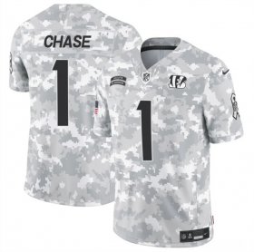 Cheap Men\'s Cincinnati Bengals #1 Ja\'Marr Chase 2024 F.U.S.E Arctic Camo Salute To Service Limited Stitched Football Jersey