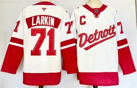 Men\'s Detroit Red Wings #71 Dylan Larkin White Red 2024-25 With C Patch Stitched Jersey