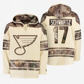 Wholesale Cheap Blues #17 Jaden Schwartz Cream Camo NHL Hoodie