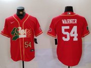 Cheap Men's San Francisco 49ers #54 Fred Warner Red With Patch Cool Base Stitched Baseball Jerseys