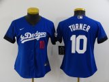 Wholesale Cheap Women's Los Angeles Dodgers #10 Justin Turner Blue 2021 City Connect Number Cool Base Stitched Jersey