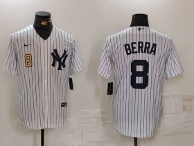 Cheap Men\'s New York Yankees #8 Yogi Berra White Stitched Nike Cool Base Throwback Jerseys