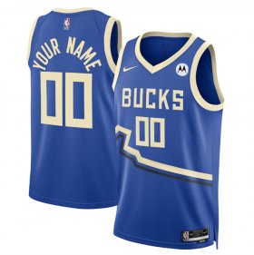 Cheap Men\'s Milwaukee Bucks Active Player Custom Royal 2024-25 City Edition Stitched Basketball Jersey