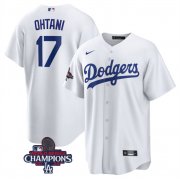 Cheap Men's Los Angeles Dodgers #17 Shohei Ohtani White 2024 World Series Champions Cool Base Stitched Baseball Jersey