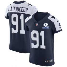 Wholesale Cheap Nike Cowboys #91 L.P. Ladouceur Navy Blue Thanksgiving Men\'s Stitched With Established In 1960 Patch NFL Vapor Untouchable Throwback Elite Jersey