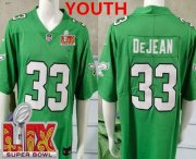 Cheap Youth Philadelphia Eagles #33 Cooper DeJean Limited Kelly Green Super Bowl LIX Vapor Jersey