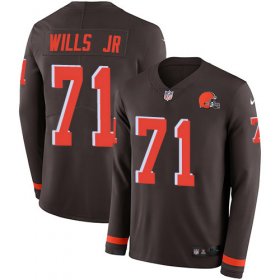 Wholesale Cheap Nike Browns #71 Jedrick Wills JR Brown Team Color Men\'s Stitched NFL Limited Therma Long Sleeve Jersey