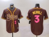 Cheap Men's San Diego Padres #3 Jackson Merrill Brown Cool Base Stitched Baseball Jersey