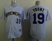 Wholesale Cheap Brewers #19 Robin Yount White(Blue Strip) Stitched MLB Jersey