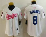 Cheap Women's Los Angeles Dodgers #8 Kike Hernandez White Pink With Patch Limited Stitched Jersey