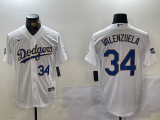 Cheap Men's Los Angeles Dodgers #34 Fernando Valenzuela Number White Gold Championship Stitched Cool Base Nike Jerseys