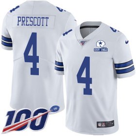 Wholesale Cheap Nike Cowboys #4 Dak Prescott White Men\'s Stitched With Established In 1960 Patch NFL 100th Season Vapor Untouchable Limited Jersey