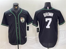 Wholesale Cheap Men\'s Boston Celtics #7 Jaylen Brown Black With Patch Stitched Baseball Jersey