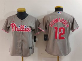 Cheap Women\'s Philadelphia Phillies #12 Kyle Schwarber Gray Cool Base Stitched Baseball Jersey(Run Small)