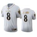 Wholesale Cheap Baltimore Ravens #8 Lamar Jackson Men's Nike White Golden Edition Vapor Limited NFL 100 Jersey