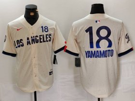 Cheap Men\'s Los Angeles Dodgers #18 Yoshinobu Yamamoto Cream 2024 City Connect Limited Jersey