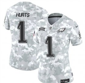 Cheap Women\'s Philadelphia Eagles #1 Jalen Hurts 2024 F.U.S.E Arctic Camo Salute To Service Limited Stitched Jersey(Run Small)