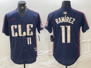 Cheap Men's Cleveland Guardians #11 Jose Ramirez Number Navy 2024 City Connect Limited Stitched Jersey