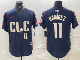 Cheap Men\'s Cleveland Guardians #11 Jose Ramirez Number Navy 2024 City Connect Limited Stitched Jersey