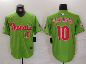 Men\'s Philadelphia Phillies #10 JT Realmuto Number Green With Patch Stitched Cool Base Nike Jersey