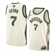 Cheap Men's Boston Celtics #7 Jaylen Brown Cream 2024 Finals City Edition Stitched Basketball Jersey