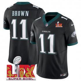 Men\'s Philadelphia Eagles #11 A.J. Brown Black 2025 Super Bowl LIX Patch New F.U.S.E. Vapor Untouchable Limited Stitched Football Jersey