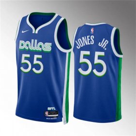 Cheap Men\'s Dallas Mavericks #55 Derrick Jones Jr Blue City Edition Stitched Basketball Jersey