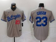 Men's Los Angeles Dodgers #23 Kirk Gibson Number Grey With los Cool Base Stitched Jersey