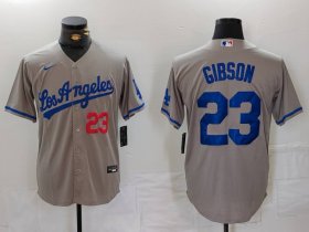 Men\'s Los Angeles Dodgers #23 Kirk Gibson Number Grey With los Cool Base Stitched Jersey