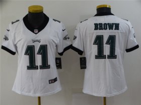 Wholesale Cheap Women\'s Philadelphia Eagles #11 A. J. Brown White Vapor Stitched Football Jersey(Run Small)