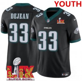 Youth Philadelphia Eagles #33 Cooper DeJean Black 2025 Super Bowl LIX Patch New F.U.S.E. Vapor Untouchable Limited Stitched Football Jersey