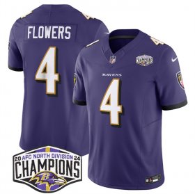 Cheap Men\'s Baltimore Ravens #4 Zay Flowers Purple F.U.S.E 2024 AFC North Division Champions Vapor Limited Football Jersey