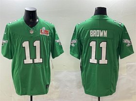 Men\'s Philadelphia Eagles #11 A.J. Brown Green 2025 Super Bowl LIX Patch F.U.S.E. Throwback Vapor Untouchable Limited Stitched Football Jersey