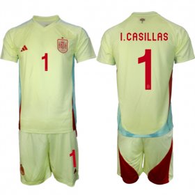 Men\'s Spain Team #1 Iker Casillas 2024-25 Yellow Away Soccer Jersey Suit