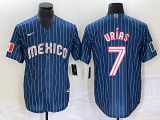 Wholesale Cheap Men's Mexico Baseball #7 Julio Urias Navy Blue Pinstripe 2020 World Series Cool Base Nike Jersey