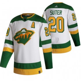 Wholesale Cheap Minnesota Wild #20 Ryan Suter White Men\'s Adidas 2020-21 Reverse Retro Alternate NHL Jersey