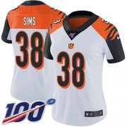 Wholesale Cheap Nike Bengals #38 LeShaun Sims White Women's Stitched NFL 100th Season Vapor Untouchable Limited Jersey