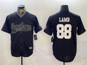 Cheap Men's Dallas Cowboys #88 CeeDee Lamb Black With Patch Cool Base Stitched Baseball Jersey