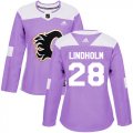 Wholesale Cheap Adidas Flames #28 Elias Lindholm Purple Authentic Fights Cancer Women's Stitched NHL Jersey