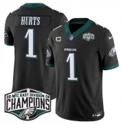 Cheap Men's Philadelphia Eagles #1 Jalen Hurts Black 2024 New NFC East Champions With 3-Star C Patch F.U.S.E. Vapor Untouchable Limited Stitched Football Jersey