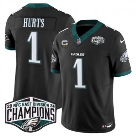 Cheap Men\'s Philadelphia Eagles #1 Jalen Hurts Black 2024 New NFC East Champions With 3-Star C Patch F.U.S.E. Vapor Untouchable Limited Stitched Football Jersey